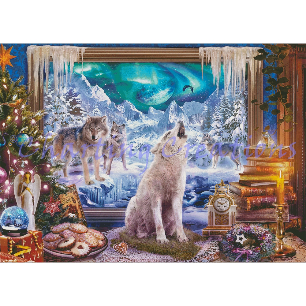 Christmas Winter Wolf Painting Large